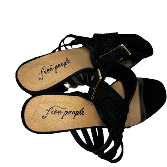 Free People Lina Block Heels Black Suede Ankle Strap Event Cocktail Size 38 - Picture 6 of 9